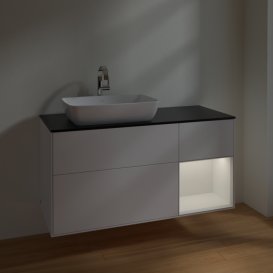 Тумба під раковину Villeroy & Boch Finion 120х50,1 см із підсвічуванням МДФ білий матовий лак/скло чорне матове F812GFMT