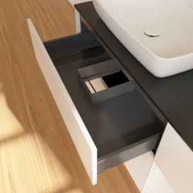 Тумба під раковину Villeroy & Boch Finion 120х50,1 см із підсвічуванням МДФ білий матовий лак/скло чорне матове F812GFMT