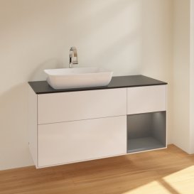 Тумба под раковину Villeroy & Boch Finion 120х50,1 см с подсветкой МДФ глянцевый белый лак/стекло черное матовое F812GKGF