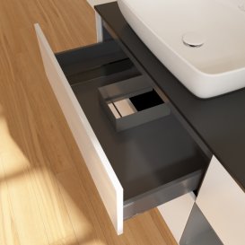 Тумба под раковину Villeroy & Boch Finion 120х50,1 см с подсветкой МДФ глянцевый белый лак/стекло черное матовое F812GKGF