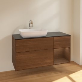 Тумба под раковину Villeroy & Boch Finion 120х50,1 см с подсветкой МДФ шпон грецкого ореха/стекло черное матовое F812GNGN