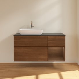 Тумба под раковину Villeroy & Boch Finion 120х50,1 см с подсветкой МДФ шпон грецкого ореха/стекло черное матовое F812GNGN