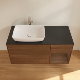 Тумба под раковину Villeroy & Boch Finion 120х50,1 см с подсветкой МДФ шпон грецкого ореха/стекло черное матовое F812GNGN