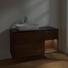 Тумба под раковину Villeroy & Boch Finion 120х50,1 см с подсветкой МДФ шпон грецкого ореха/стекло черное матовое F812GNGN