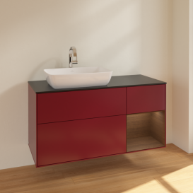 Тумба под раковину Villeroy & Boch Finion 120х50,1 см с подсветкой МДФ пион матовый лак/стекло черное матовое F812GNHB