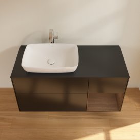 Тумба под раковину Villeroy & Boch Finion 120х50,1 см с подсветкой МДФ черный матовый лак/стекло черное матовое F812GNPD