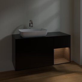Тумба под раковину Villeroy & Boch Finion 120х50,1 см с подсветкой МДФ черный матовый лак/стекло черное матовое F812GNPD