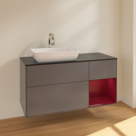 Тумба під раковину Villeroy & Boch Finion 120х50,1 см із підсвічуванням МДФ антрацит матовий лак/скло чорне матове F812HBGK