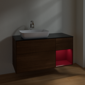 Тумба під раковину Villeroy & Boch Finion 120х50,1 см із підсвічуванням МДФ шпон волоського горіха/скло чорне матове F812HBGN