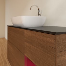 Тумба під раковину Villeroy & Boch Finion 120х50,1 см із підсвічуванням МДФ шпон волоського горіха/скло чорне матове F812HBGN