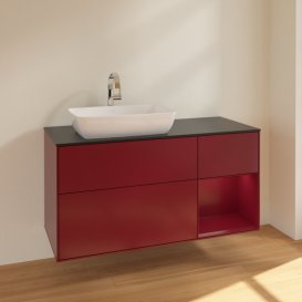 Тумба под раковину Villeroy & Boch Finion 120х50,1 см с подсветкой МДФ пион матовый лак/стекло черное матовое F812HBHB