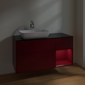 Тумба під раковину Villeroy & Boch Finion 120х50,1 см із підсвічуванням МДФ півонія матовий лак/скло чорне матове F812HBHB