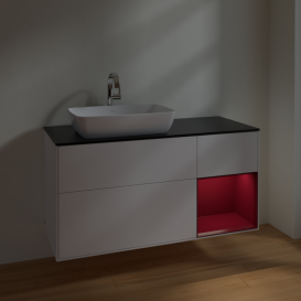 Тумба под раковину Villeroy & Boch Finion 120х50,1 см с подсветкой МДФ белый матовый лак/стекло черное матовое F812HBMT