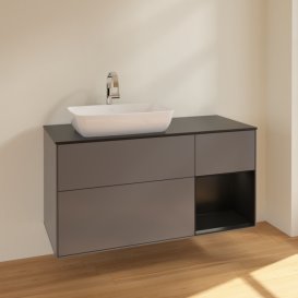 Тумба под раковину Villeroy & Boch Finion 120х50,1 см с подсветкой МДФ антрацит матовый лак/стекло черное матовое F812PDGK