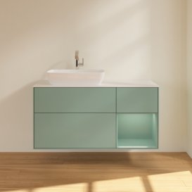 Тумба під раковину Villeroy & Boch Finion 120х50,1 см із підсвічуванням МДФ оливковий матовий лак/скло біле матове F811GMGM