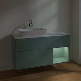 Тумба під раковину Villeroy & Boch Finion 120х50,1 см із підсвічуванням МДФ оливковий матовий лак/скло біле матове F811GMGM