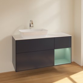 Тумба під раковину Villeroy & Boch Finion 120х50,1 см із підсвічуванням МДФ темно-синій матовий лак/скло біле матове F811GMHG