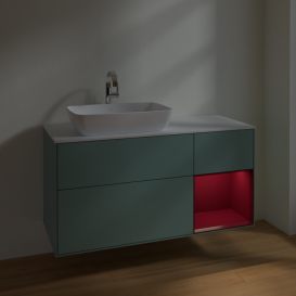 Тумба під раковину Villeroy & Boch Finion 120х50,1 см із підсвічуванням МДФ оливковий матовий лак/скло біле матове F811HBGM