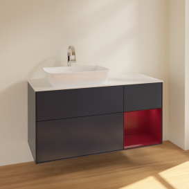 Тумба под раковину Villeroy & Boch Finion 120х50,1 см с подсветкой МДФ темно-синий матовый лак/стекло белое матовое F811HBHG