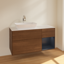 Тумба под раковину Villeroy & Boch Finion 120х50,1 см с подсветкой МДФ шпон грецкого ореха/стекло белое матовое F811HGGN