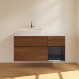 Тумба под раковину Villeroy & Boch Finion 120х50,1 см с подсветкой МДФ шпон грецкого ореха/стекло белое матовое F811HGGN