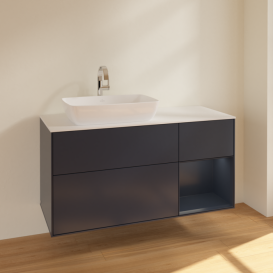 Тумба під раковину Villeroy & Boch Finion 120х50,1 см із підсвічуванням МДФ темно-синій матовий лак/скло біле матове F811HGHG