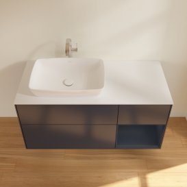 Тумба під раковину Villeroy & Boch Finion 120х50,1 см із підсвічуванням МДФ темно-синій матовий лак/скло біле матове F811HGHG