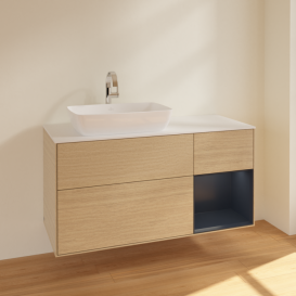 Тумба під раковину Villeroy & Boch Finion 120х50,1 см із підсвічуванням МДФ шпон дуба/скло біле матове F811HGPC