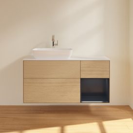 Тумба під раковину Villeroy & Boch Finion 120х50,1 см із підсвічуванням МДФ шпон дуба/скло біле матове F811HGPC