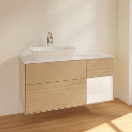 Тумба під раковину Villeroy & Boch Finion 120х50,1 см з підсвічуванням МДФ шпон дуба/скло біле матове F811MTPC
