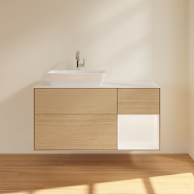 Тумба під раковину Villeroy & Boch Finion 120х50,1 см з підсвічуванням МДФ шпон дуба/скло біле матове F811MTPC