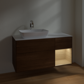 Тумба под раковину Villeroy & Boch Finion 120х50,1 см с подсветкой МДФ шпон грецкого ореха/стекло белое матовое F811PCGN