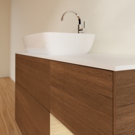 Тумба под раковину Villeroy & Boch Finion 120х50,1 см с подсветкой МДФ шпон грецкого ореха/стекло белое матовое F811PCGN