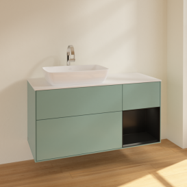 Тумба під раковину Villeroy & Boch Finion 120х50,1 см із підсвічуванням МДФ оливковий матовий лак/скло біле матове F811PDGM