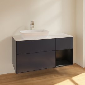 Тумба під раковину Villeroy & Boch Finion 120х50,1 см із підсвічуванням МДФ темно-синій матовий лак/скло біле матове F811PDHG