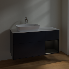 Тумба під раковину Villeroy & Boch Finion 120х50,1 см із підсвічуванням МДФ темно-синій матовий лак/скло біле матове F811PDHG