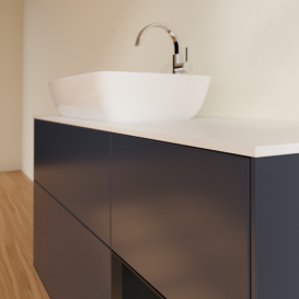 Тумба під раковину Villeroy & Boch Finion 120х50,1 см із підсвічуванням МДФ темно-синій матовий лак/скло біле матове F811PDHG