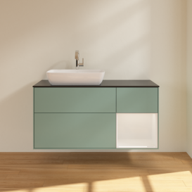 Тумба під раковину Villeroy & Boch Finion 120х50,1 см із підсвічуванням МДФ оливковий матовий лак/скло чорне матове F812GFGM