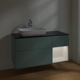 Тумба під раковину Villeroy & Boch Finion 120х50,1 см із підсвічуванням МДФ оливковий матовий лак/скло чорне матове F812GFGM