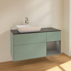 Тумба под раковину Villeroy & Boch Finion 120х50,1 см с подсветкой МДФ оливковый матовый лак/стекло черное матовое F812GKGM