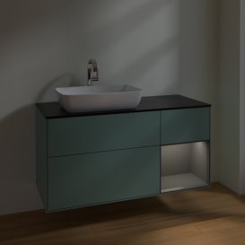 Тумба под раковину Villeroy & Boch Finion 120х50,1 см с подсветкой МДФ оливковый матовый лак/стекло черное матовое F812GKGM