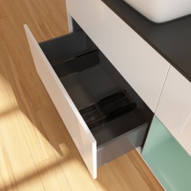 Тумба под раковину Villeroy & Boch Finion 120х50,1 см с подсветкой МДФ глянцевый белый лак/стекло черное матовое F812GMGF