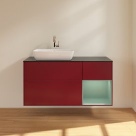 Тумба под раковину Villeroy & Boch Finion 120х50,1 см с подсветкой МДФ пион матовый лак/стекло черное матовое F812GMHB