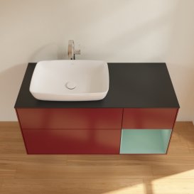 Тумба под раковину Villeroy & Boch Finion 120х50,1 см с подсветкой МДФ пион матовый лак/стекло черное матовое F812GMHB