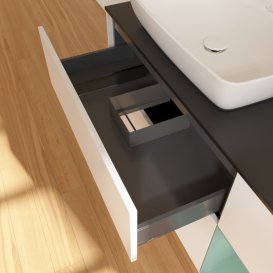 Тумба під раковину Villeroy & Boch Finion 120х50,1 см із підсвічуванням МДФ білий матовий лак/скло чорне матове F812GMMT