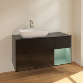 Тумба під раковину Villeroy & Boch Finion 120х50,1 см із підсвічуванням МДФ чорний матовий лак/скло чорне матове F812GMPD