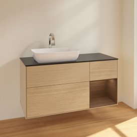 Тумба под раковину Villeroy & Boch Finion 120х50,1 см с подсветкой МДФ шпон дуба/стекло черное матовое F812GNPC