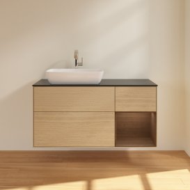 Тумба под раковину Villeroy & Boch Finion 120х50,1 см с подсветкой МДФ шпон дуба/стекло черное матовое F812GNPC