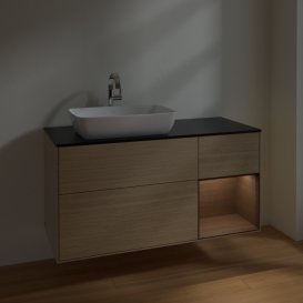 Тумба под раковину Villeroy & Boch Finion 120х50,1 см с подсветкой МДФ шпон дуба/стекло черное матовое F812GNPC