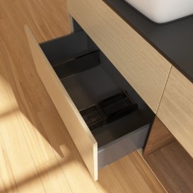 Тумба под раковину Villeroy & Boch Finion 120х50,1 см с подсветкой МДФ шпон дуба/стекло черное матовое F812GNPC